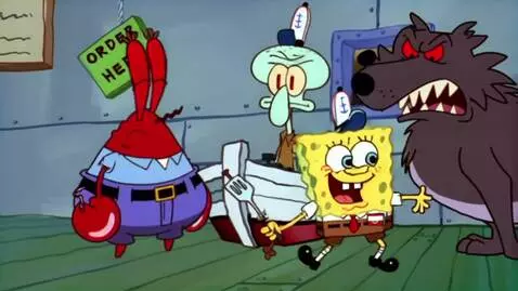 AI Video from prompt: Spongebob And his 3 friends are see the Gray Wol
