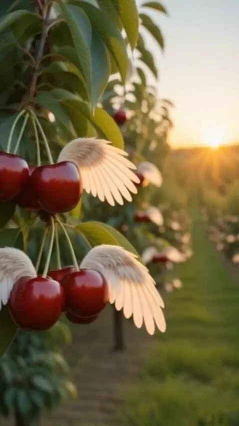 AI Video from prompt: There are cherry blossoms with chicken wings gro