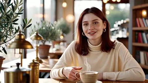AI Video from prompt: An interview over a cup of coffee. A cozy format