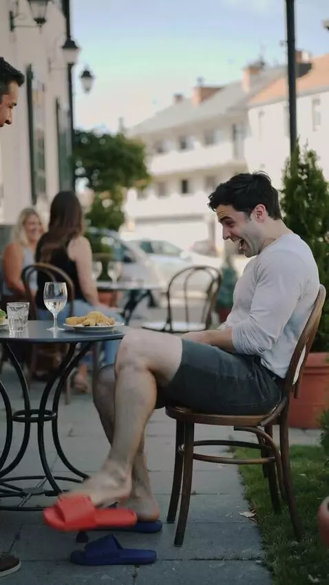 AI Video from prompt: A funny casual moment at a small outdoor café fi