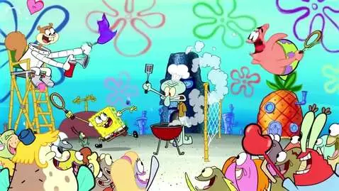 AI Video from prompt: Sponge bob and friends fight clouds with squidwa