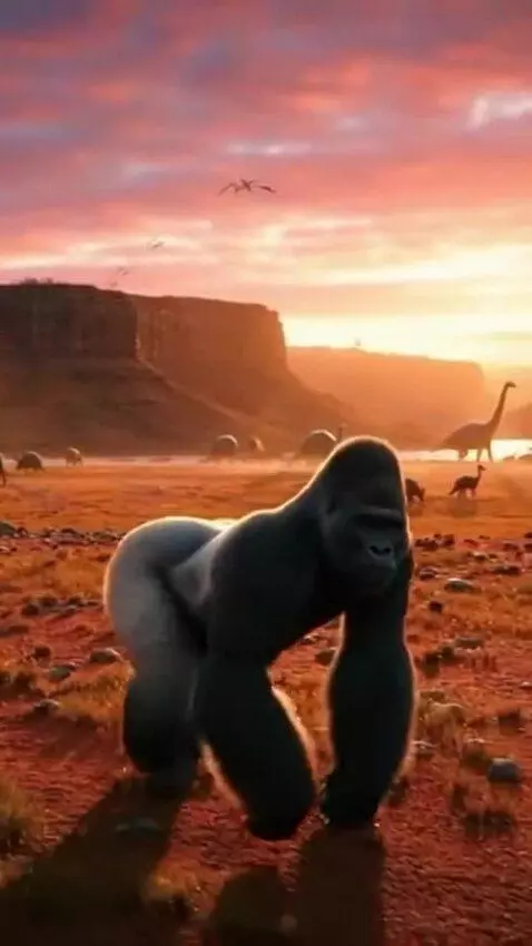 AI Video from prompt: lonely silverback gorilla walking through a vast