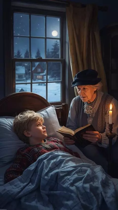 AI Video from prompt: A woman is reading a book to a boy; the boy is a