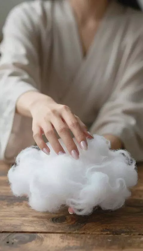 AI Video from prompt: Close-up. The girl places her hand on a cloud. T