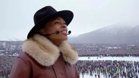 AI Video from prompt: Against the backdrop of snow, surrounded by thou