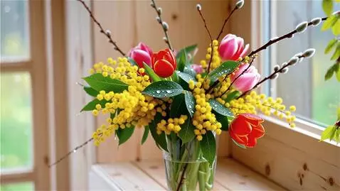 AI Video from prompt: Plot: A close-up image of a bouquet of spring fl