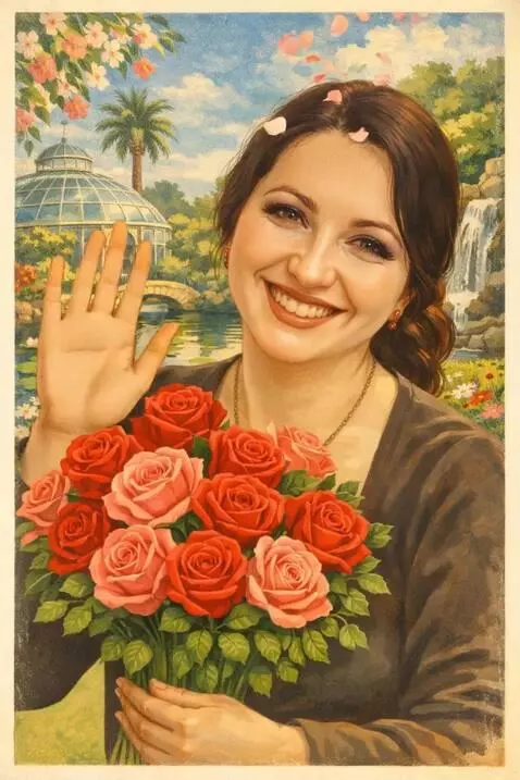 AI Video from prompt: The woman in the card smiles, waves, and nods sl