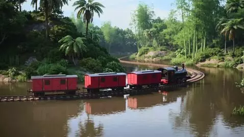 AI Video from prompt: A small classic toy steam train with red wagons 
