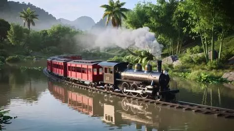 AI Video from prompt: A small classic toy steam train with red wagons 