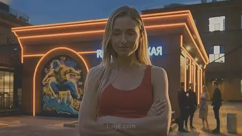 AI Video from prompt: The camera is not moving. The girl lowers her he