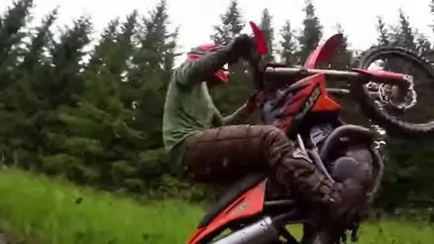 AI Video from prompt: The motorcycle is riding on the rear wheel, and 