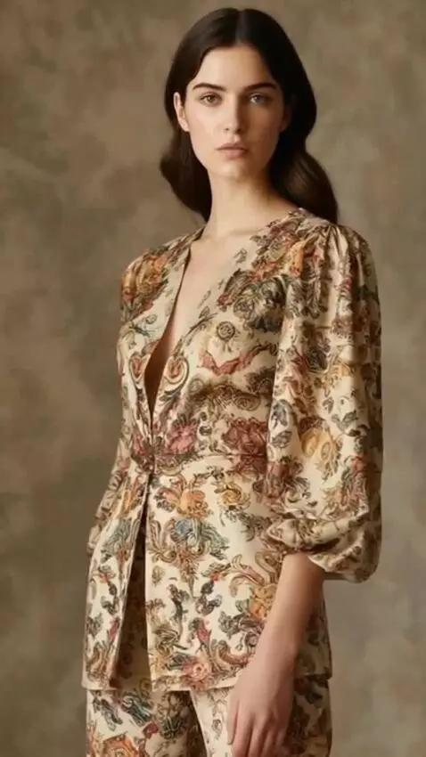 AI Video from prompt: Fashion shoot. Model shows her outfit from side 