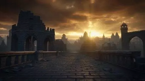 AI Video from prompt: A mysterius city with ruins and dramatic cinemat