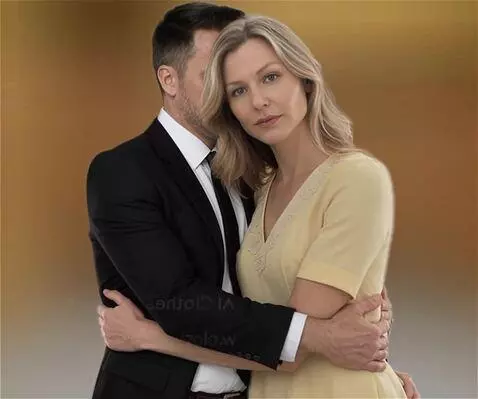 AI Video from prompt: A man hugs a woman, her head resting on his shou