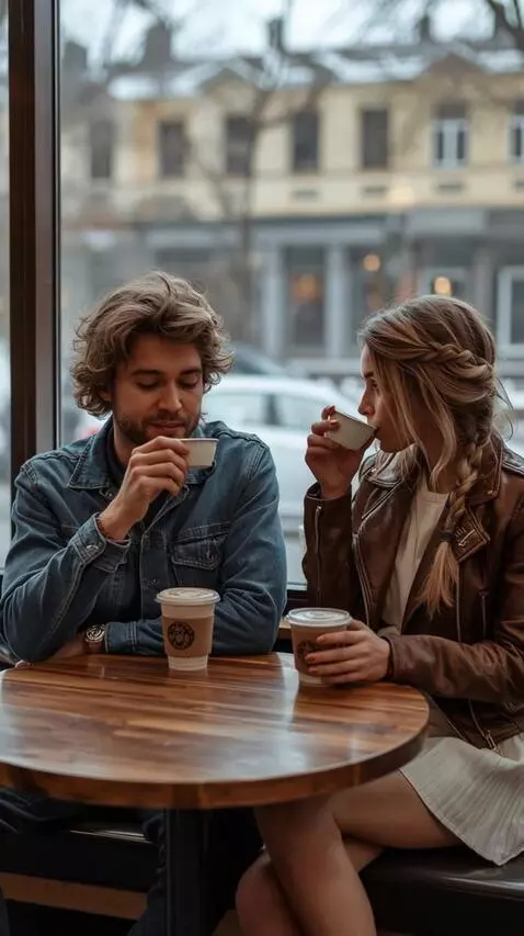 AI Video from prompt: A man and a woman are drinking coffee and talkin