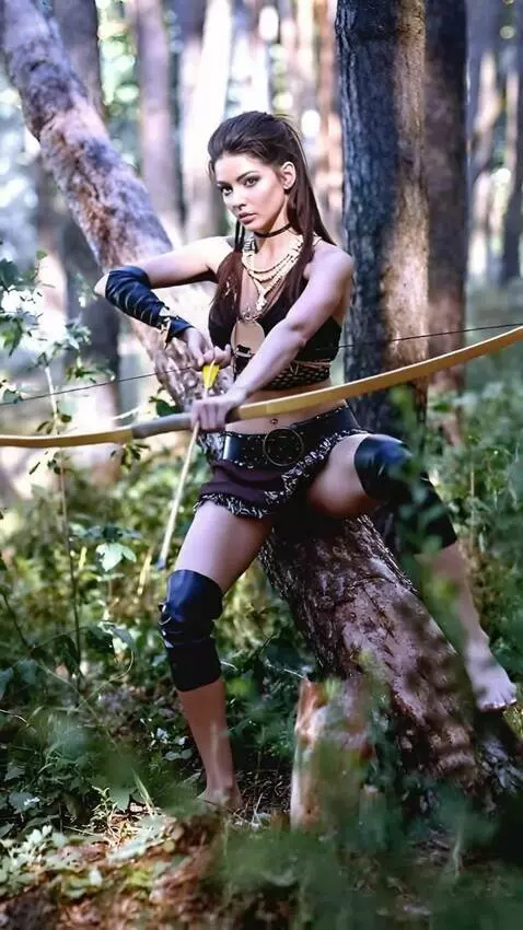 AI Video from prompt: a girl sneaks along a log The arrow hits a tree