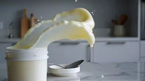 AI Video from prompt: A yoghurt splash from one end of the screen to t
