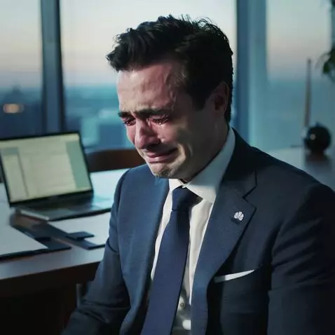 AI Video from prompt: generate a man in a suit with a Huawei logo cryi