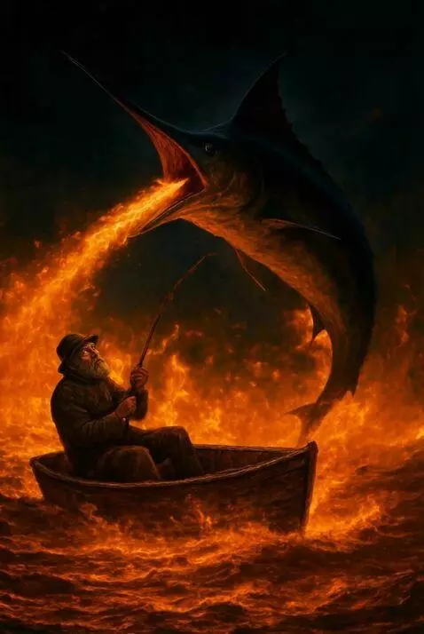 AI Video from prompt: cinematic slow motion. A fish jumps out of the w