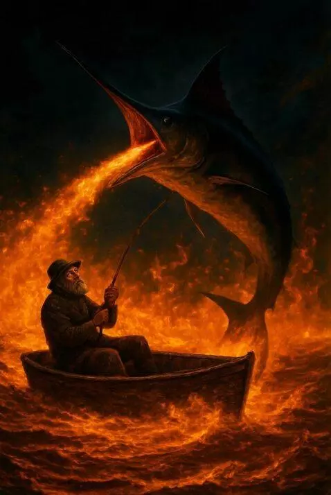 AI Video from prompt: cinematic slow motion. A fish jumps out of the w