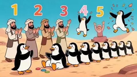 AI Video from prompt: A cartoon scene with Arabian figures. They clap 