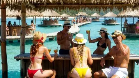 AI Video from prompt: Women wearing the black bikini, white floppy hat
