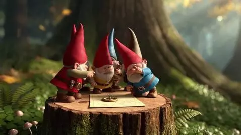 AI Video from prompt: Tiny garden gnomes with fluffy white beards, big