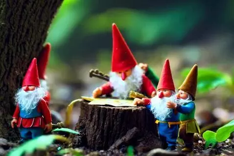 AI Video from prompt: Tiny garden gnomes with fluffy white beards, big