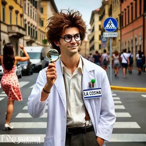 AI Video from prompt: Italian comic detective with messy hair and roun