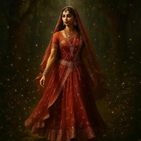 AI Video from prompt: cinematic slow motion shot of Radha walking towa