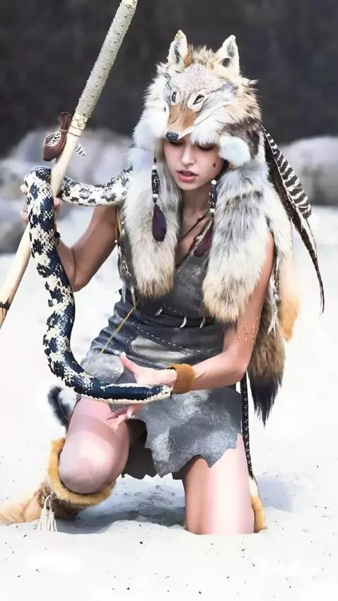 AI Video from prompt: The girl squats down and plays with the snake