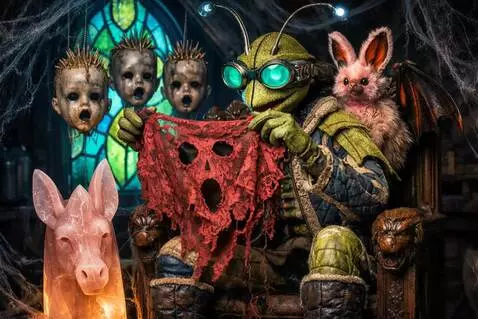 AI Video from prompt: The puppet puts the lace on the quartz donkey. T