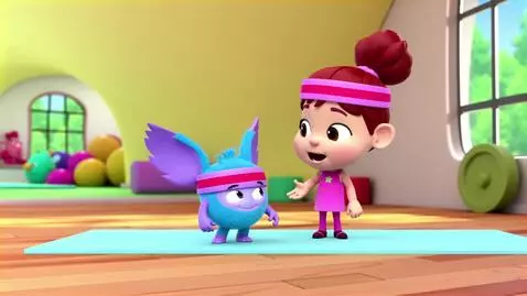 AI Video from prompt: Abby Hatcher and Bozzly are doing yoga. Abby Hat