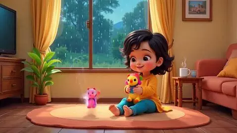 AI Video from prompt: Scene 2: Maanvi singing rain rain go away rhyme 