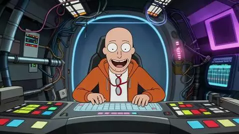 AI Video from prompt: Rick from rick and morty opens a portal and hija