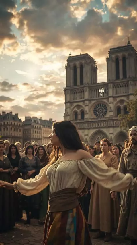 AI Video from prompt: A woman dances in front of people. **The camera 