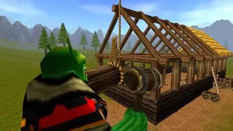 AI Video from prompt: The orc is building the Chief's Long House. The 