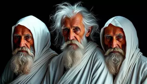 AI Video from prompt: Three elders in white robes, with ancient faces 