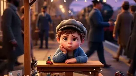 AI Video from prompt: Vertical video 9:16, cute baby boy selling toys 