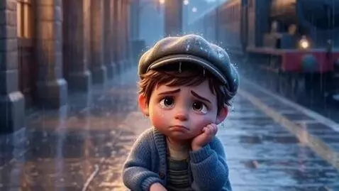 AI Video from prompt: Vertical video 9:16, same baby at train station,