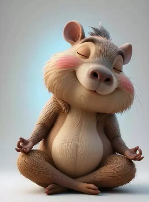 AI Video from prompt: Sits, smiles, meditates..