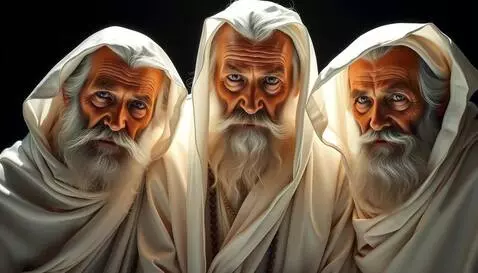 AI Video from prompt: On the screen are close-ups of three wise elders