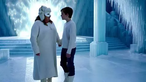 AI Video from prompt: A fifty-year-old snow queen with a snow-white ma