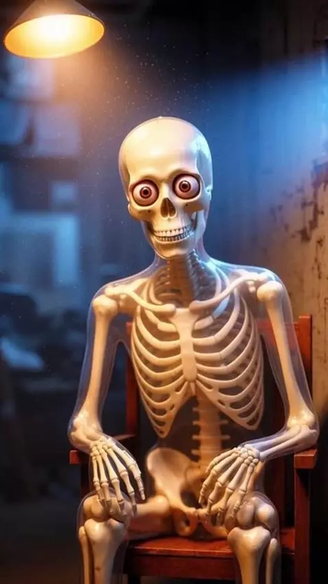 AI Video from prompt: The transparent skeleton from the image is still