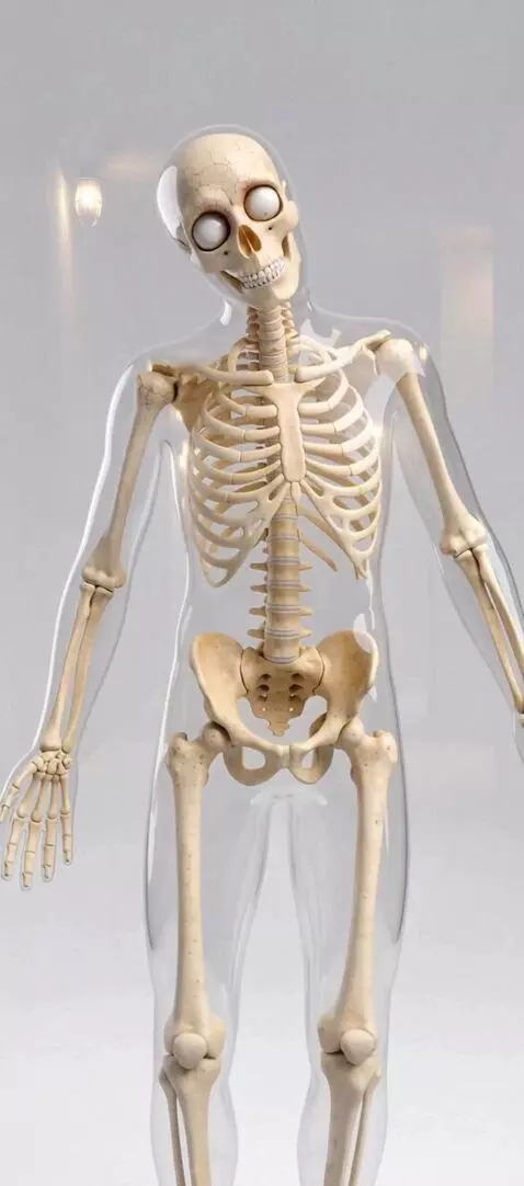 AI Video from prompt: Hyper-realistic close-up of the transparent skel