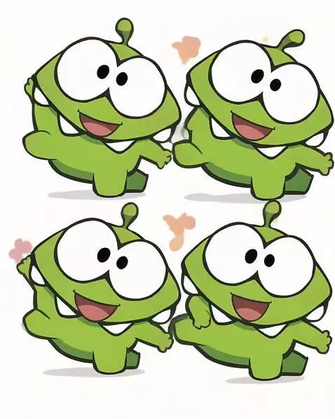 AI Video from prompt: four green cartoon frog-esque looking creatures 