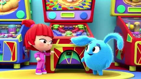 AI Video from prompt: Abby Hatcher and Bozzly are playing an electroni