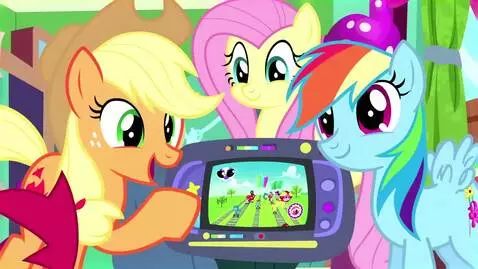 AI Video from prompt: Applejack, Fluttershy, Pinkie Pie, and Rainbow D