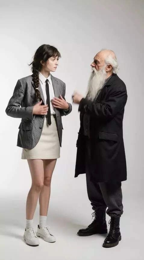 AI Video from prompt: A man scolds a woman; the woman abruptly takes o