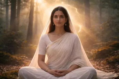 AI Video from prompt: slow cinematic camera push in towards goddess Sa